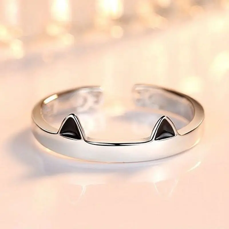 Cat Ear Finger Rings Open Cute Footprints Ring For Women Girl Pearl Hollow Geometric Gift Adjustable Fine Jewelry Accessories finger ring adjustable rings animal ring opening ring