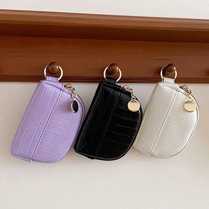 Shell Small Wallet PU Leather Coin Purse Simple Card Holder Korean Solid Color Zipper Key Case Mini Handbag