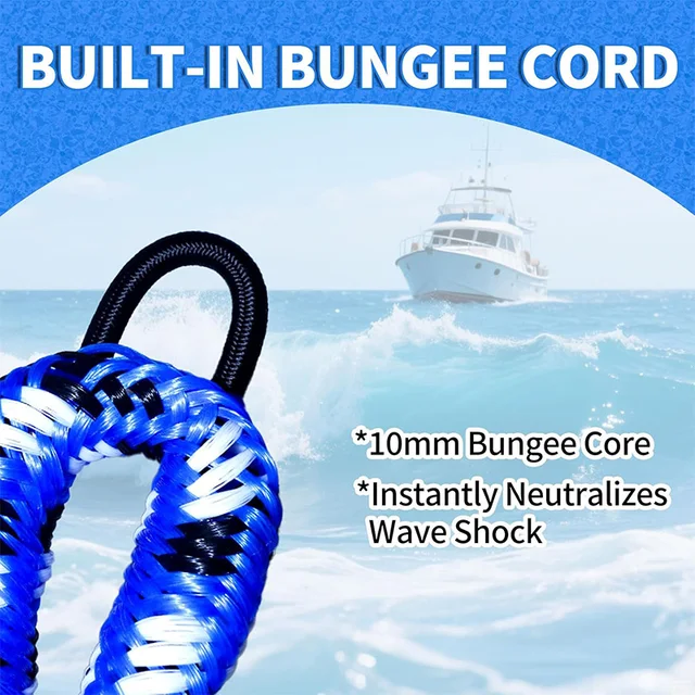 Elastic Mooring Rope Marine Anti-collision Rope 4FT Dock Line with Stainless Hook Adjustable Anchor Boat Ropes Surfing Bungee 4