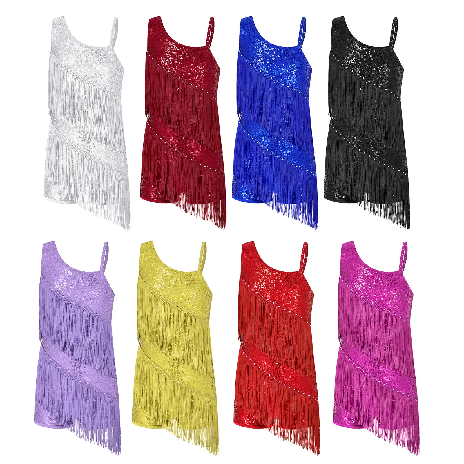Dance Dress Dance Bodysuit Shiny Sequins Latin Ballroom Fringe Chacha Rumba Tango Salsa for Kids Girls