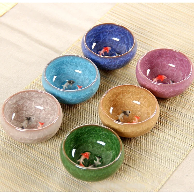 3D Ceramic Golden Fish Tea Cup Porcelain Cups Mugs for Tea Bowl Hand Pottery Cups Teacups Japanese Mug Chinese Bowls Set