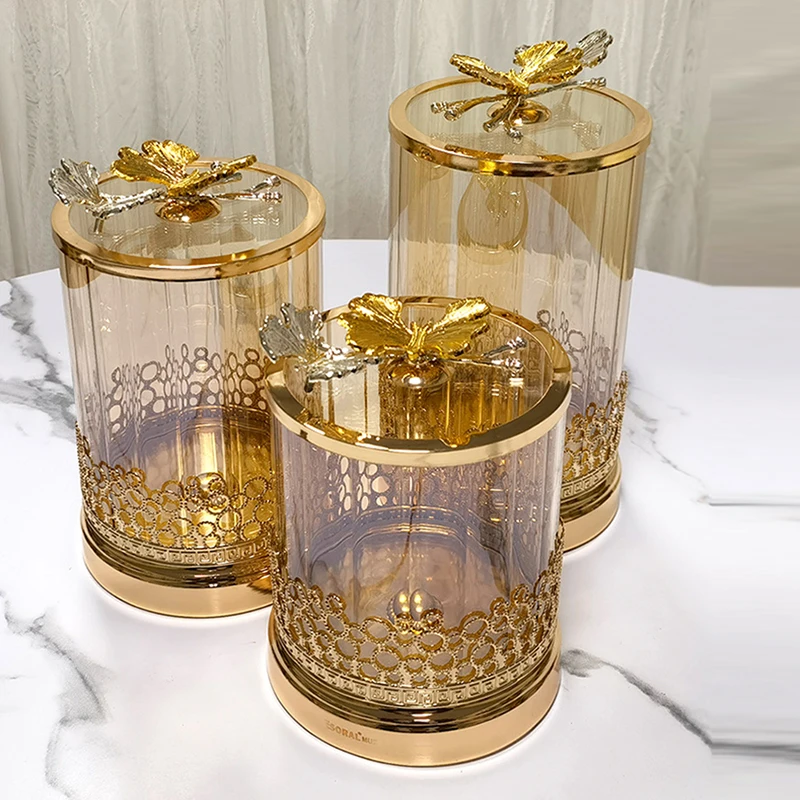 Description Picture 2 of itemGold-plated Candy Jar Glass Jewelry Box Hollow Art Flower Arrangement Fruit Nut Sundries Storage Home Decoration