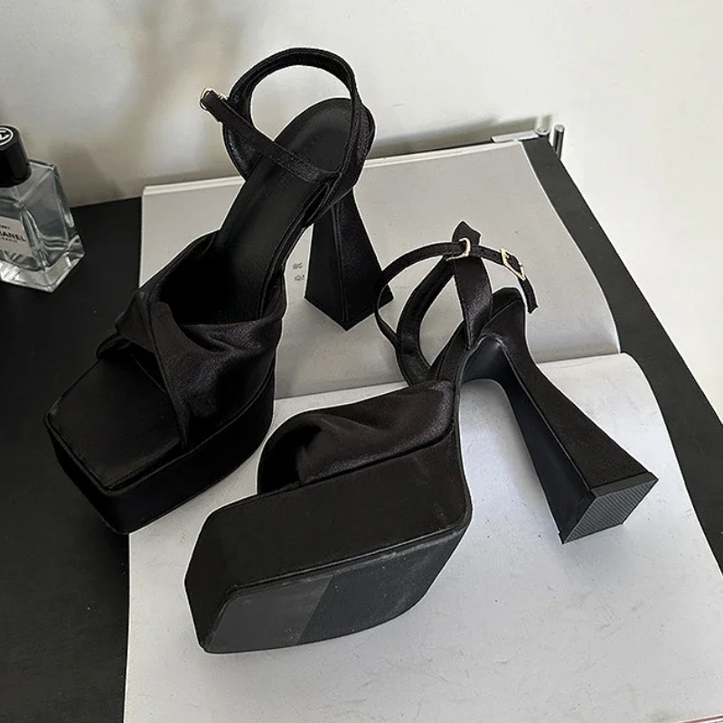 Silk Luxury Platform Sandals for Women Open Toe Sexy Party Dress Wedding Shoes Fashion Slingback Luxury Brand High Heels Female