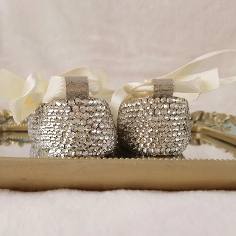 Baby Shoes Sparkling Rhinestones Baptism Baby Show Gift Infant First Walkers Handmade Sweet Princess Flower Girl Sapatos Shoes 4