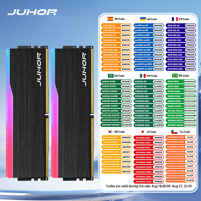 JUHOR Memoria Ram DDR5 RGB 16GB 6000MHz 6400MHz Desktop PC4 Computer High Performance Dimm Memory