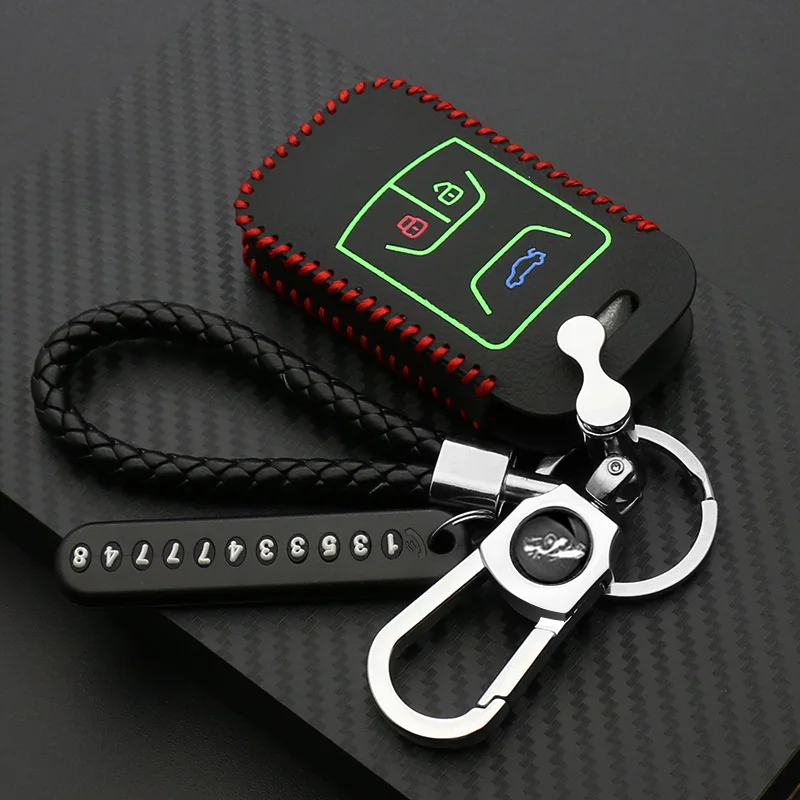 Colorful Leather Car Key Case Bag for Chery Tiggo Arrizo Keychain Auto Smart Remote Cover 3 Buttons