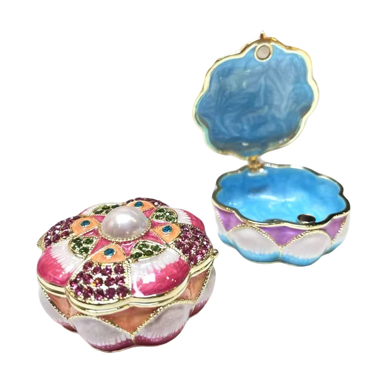 Hand Painted Enameled pink Trinket Box Decorative with Hinged Home Decoration storeage box for jewelry birthday gift