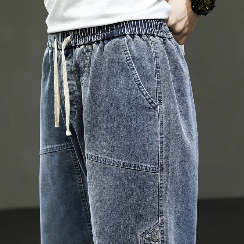 Denim Summer Jeans Shorts Korean Style Men's Black Wide Leg Baggy Plus Size 6XL 8XL