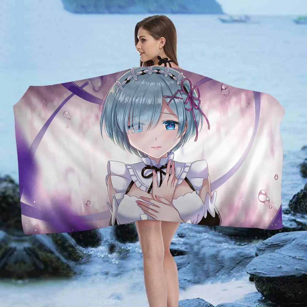 Re Zero Rem Anime Beach Swimming Towel Soft Absorbent Washcloth Children's Gifts for Kids Travel Camping Gym 3