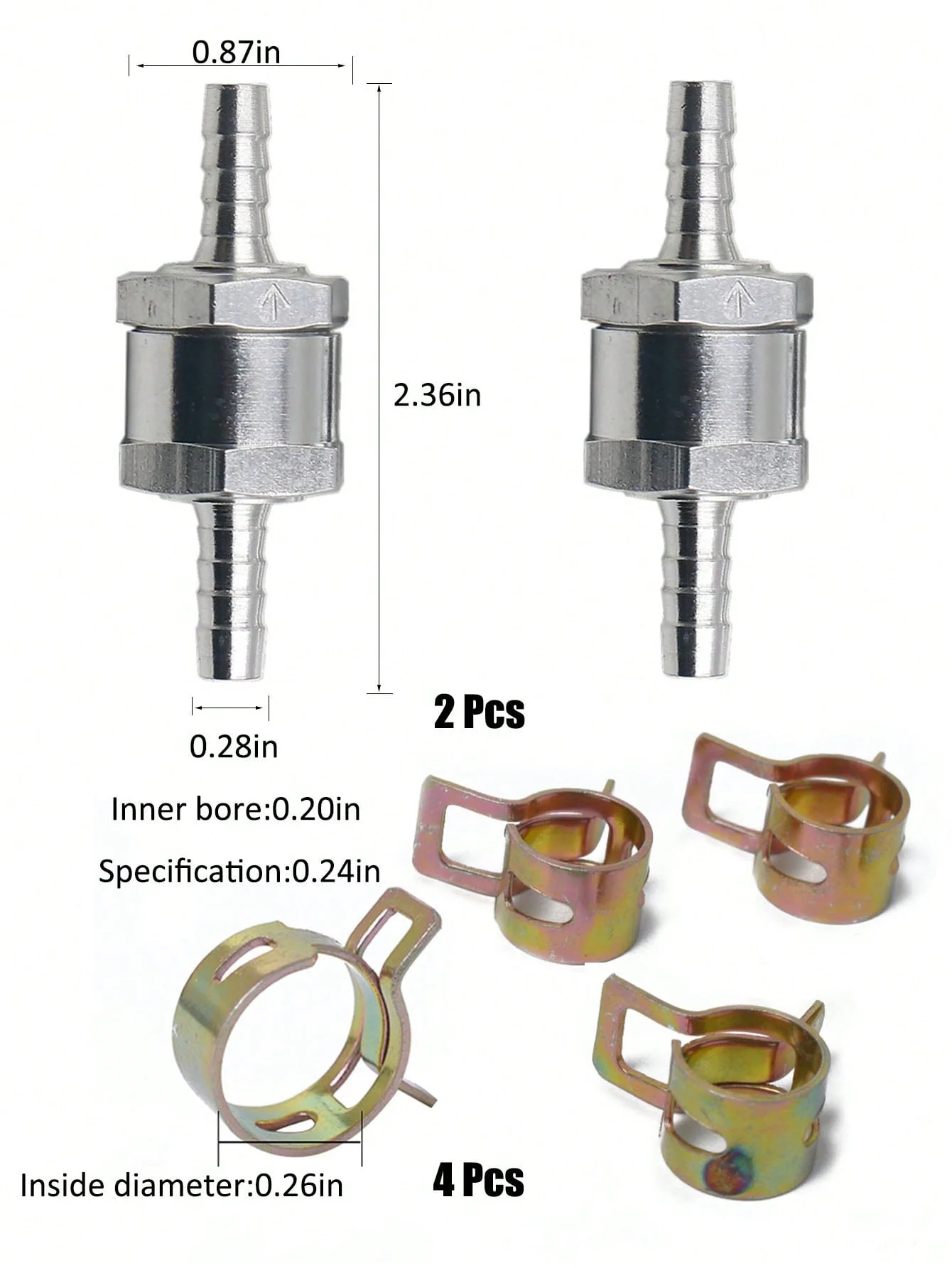 2 Pcs Check Valve Aluminum Alloy Kit 8mm-10mm Fuel Check Valve One Way Inline Non Return Diesel Gasoline 8.5mm-10.5mm Spring Ban