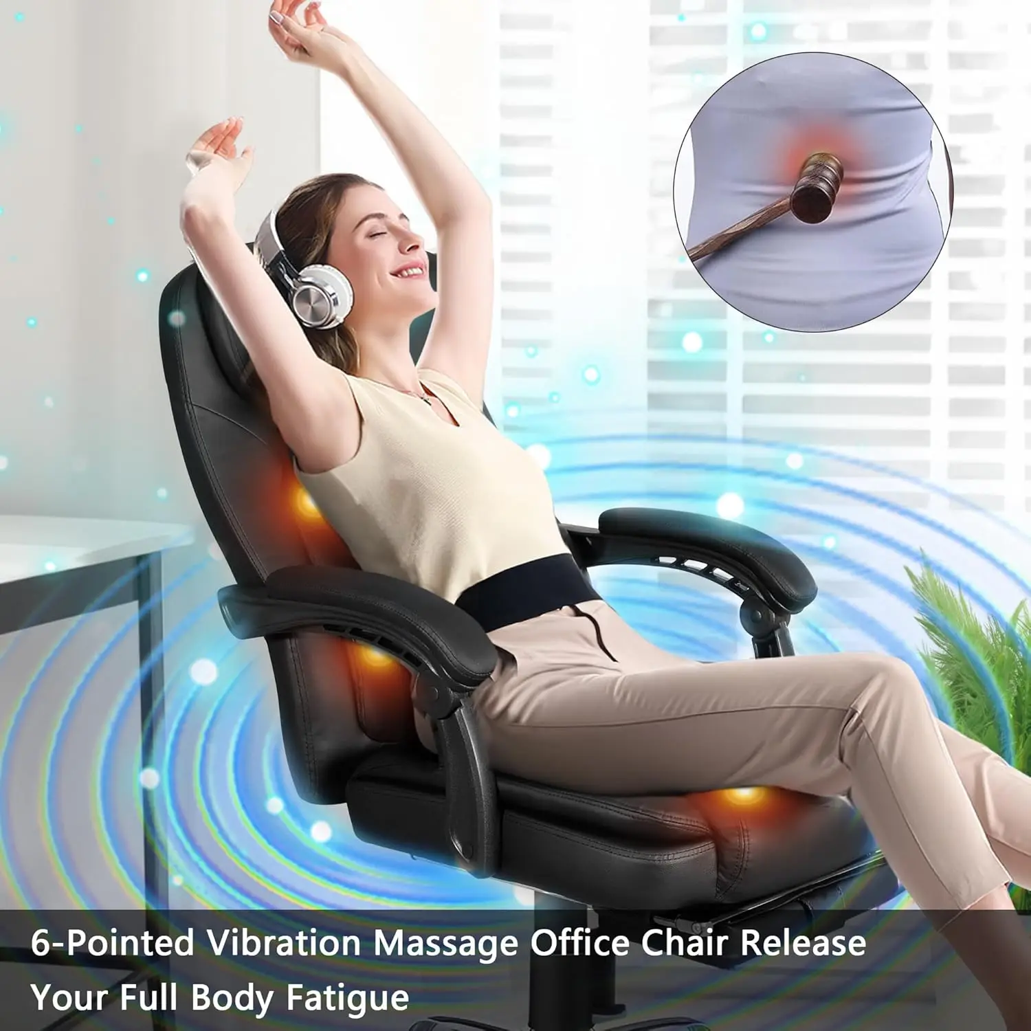 6 Point Massage Office Chair, Pu Leather Office Chair With Heating Function, Ergonomic Vibrating Massage Office Chair With 3