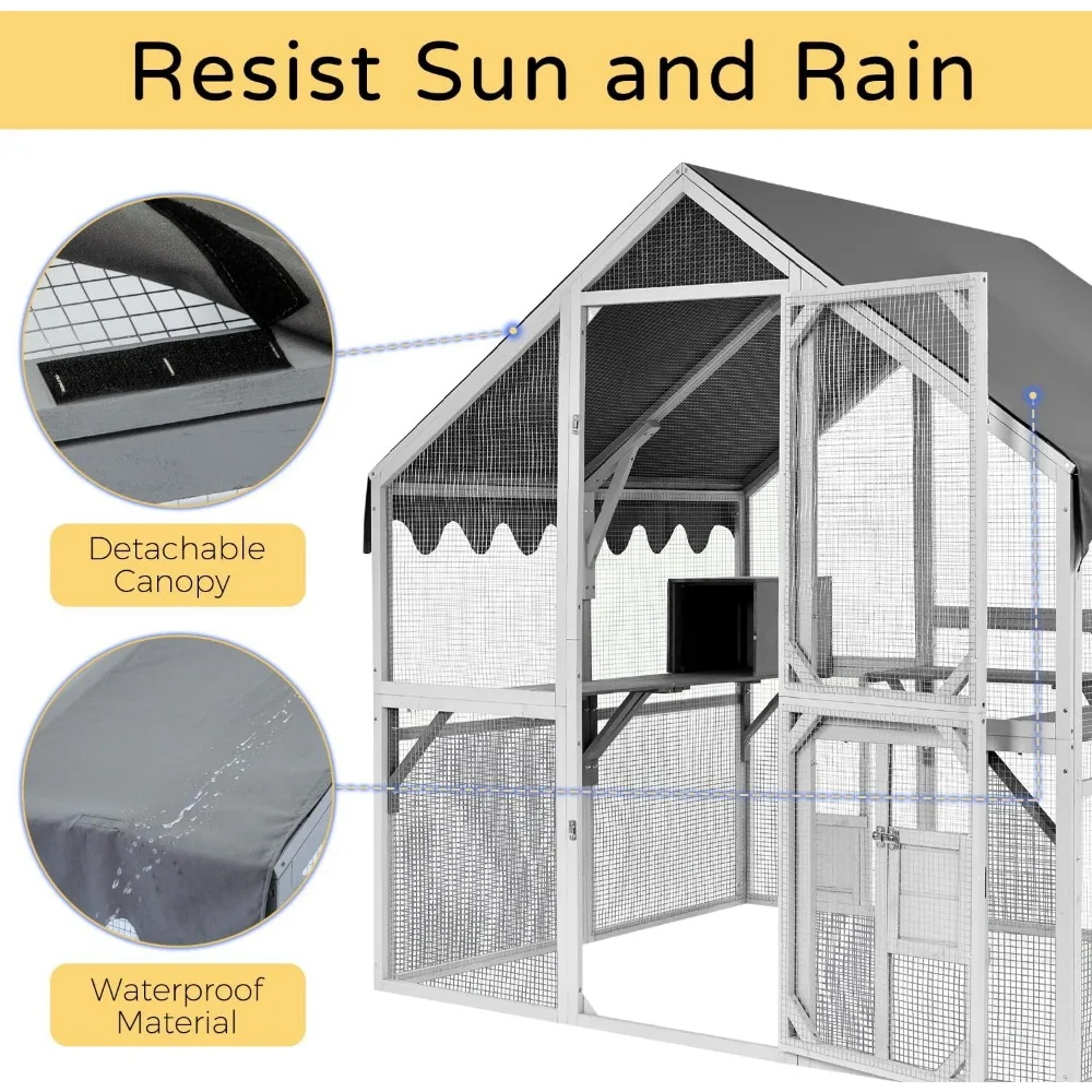 Outdoor Cat House Large for Multiple Cats, Wooden Cat Condo Cage for Outside with Waterproof Roof, Playpen, Resting Box