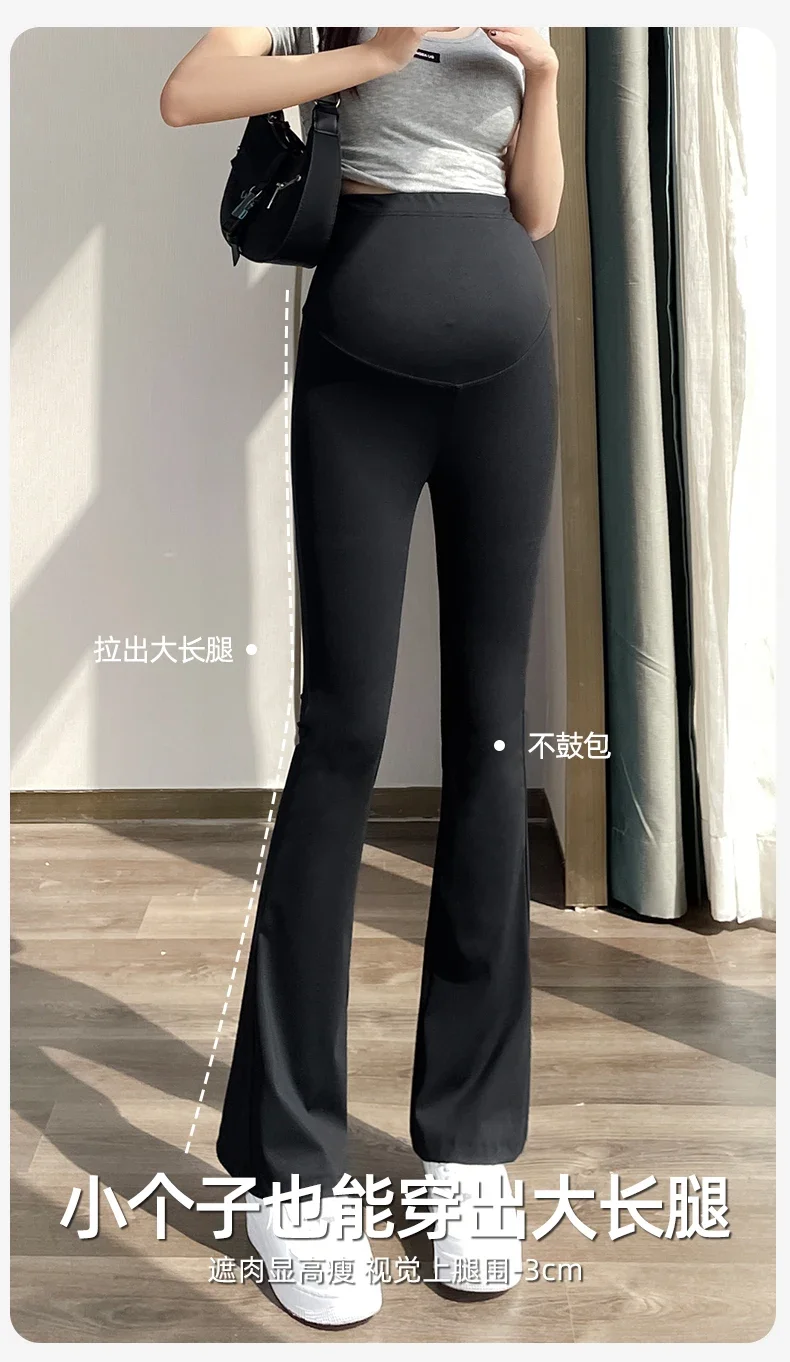 Boot Cut Nylon-Leggings für Schwangere, Frühling und Sommer, verstellbare elastische Taillenhose für schwangere Frauen, heiße Slim-Fit-Schwangerschaftskleidung – Detail 8