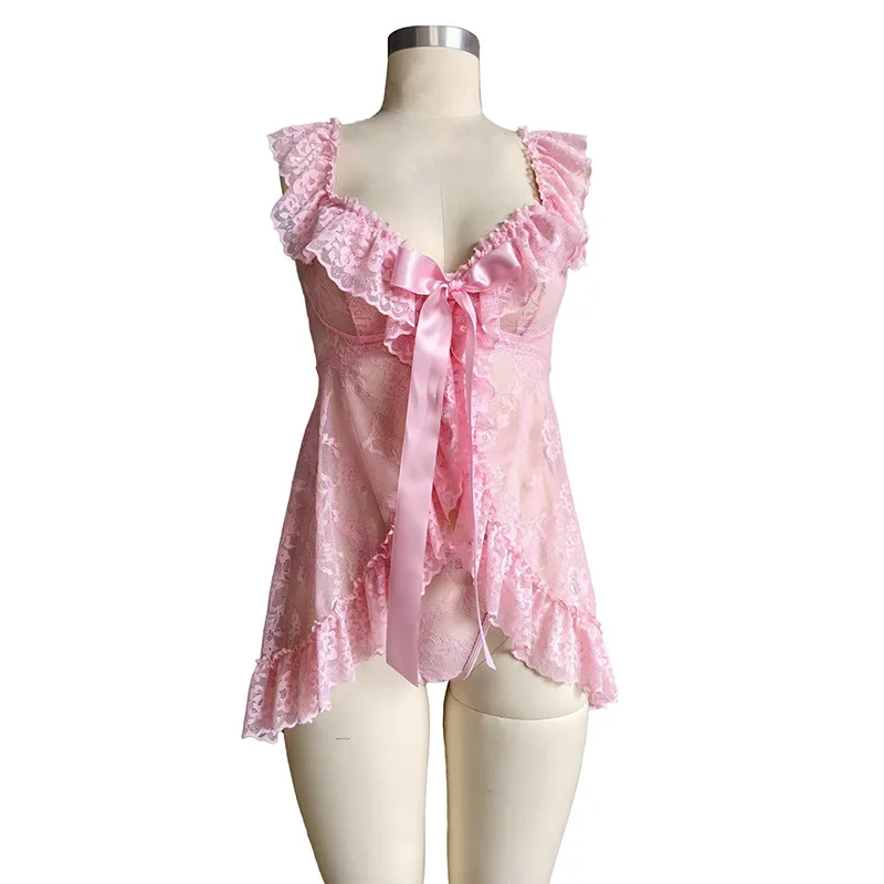 Sexy Pink Flirty Chemise Nightgown Comfortable Breathable Nylon Fabric V-Neck Sleeveless Leisure Cool Home Bathing Fun