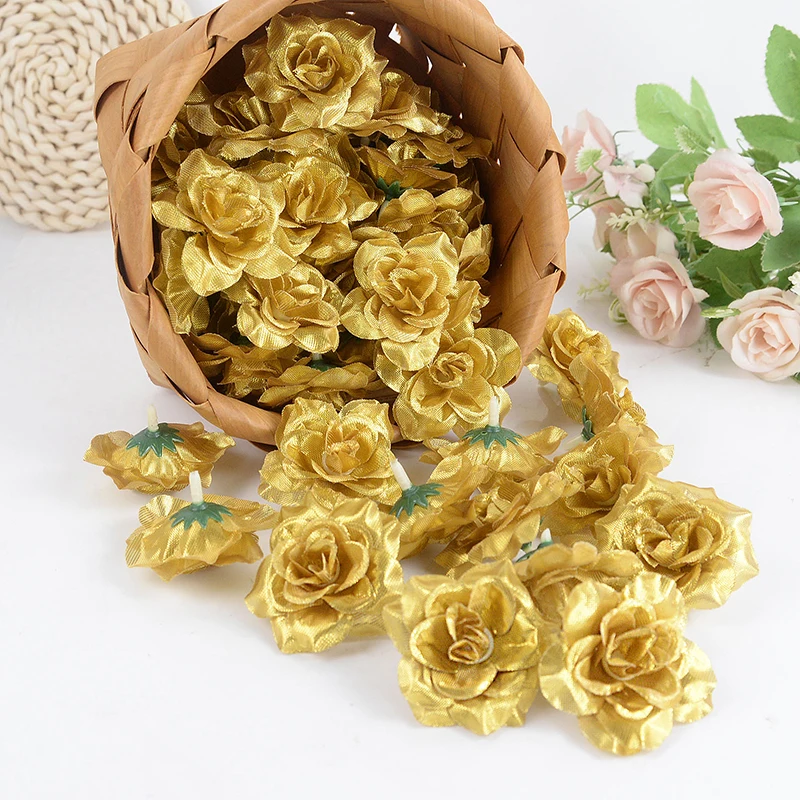 10 Stück Gold Silber Künstliche Rosen Seidenblumen Köpfe 6 cm Rosenblume DIY Blumenstrauß Kranz Handwerk Scrapbooking Hochzeit Party Dekor – Detail 4