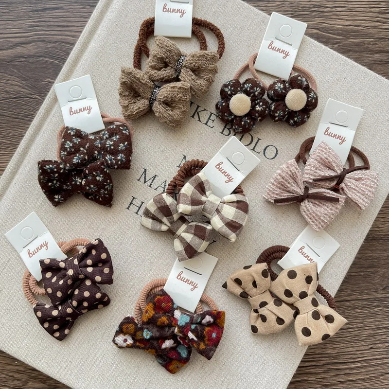 2 Teile/satz Baby Nette Dot Bogen Haar Bands Kinder Blume Haar Krawatte Elastische Gummiband Plaid Haar Bögen Für Mädchen Haar seil Kinder Geschenk – Detail 2
