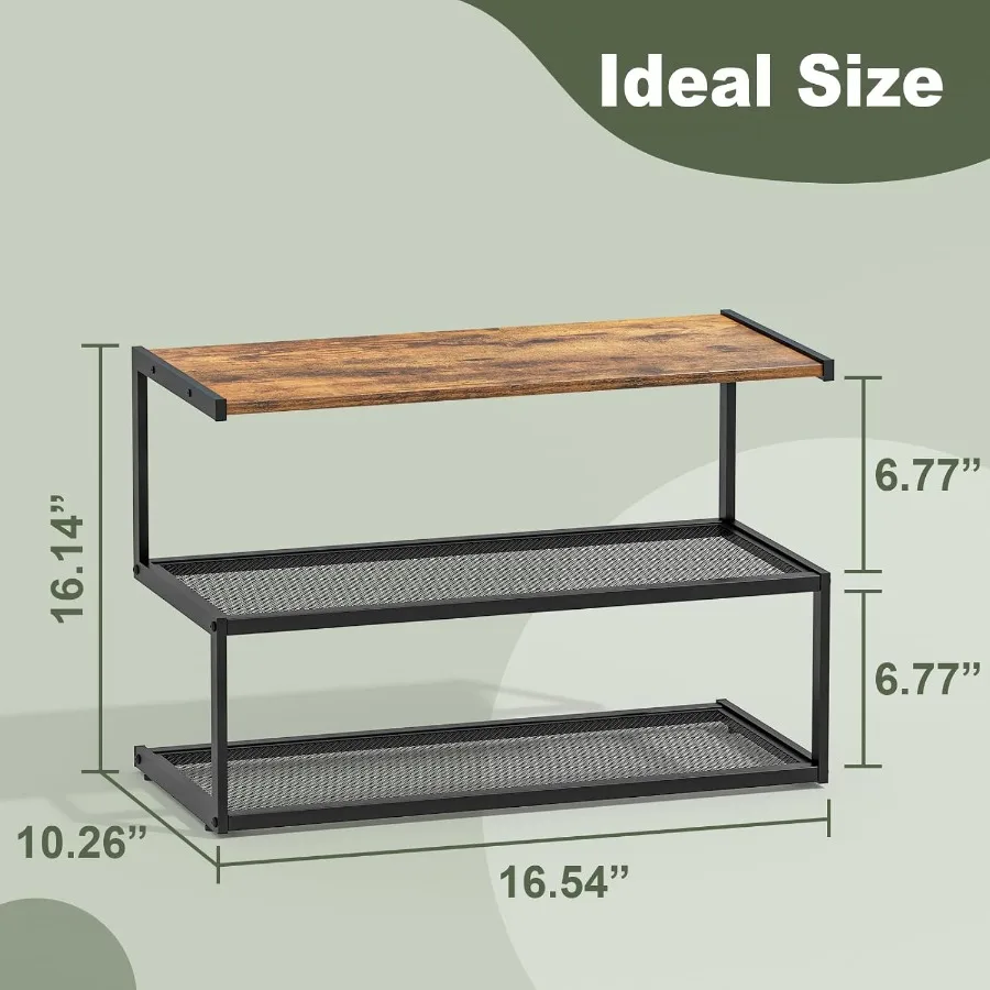 Shoe Rack Unique 5Shaped Free Standing Shoe Shelf 3Tier Wooden Shoe Organizer with Wooden Top and Steel Frame for Front Door En