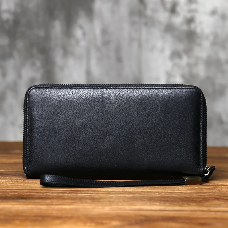 NZPJ Men's New Genuine Leather Clutch Bag Top Layer Cowhide Phone Bag Multi-Slot Wallet Coin Purse Women's Card Bag