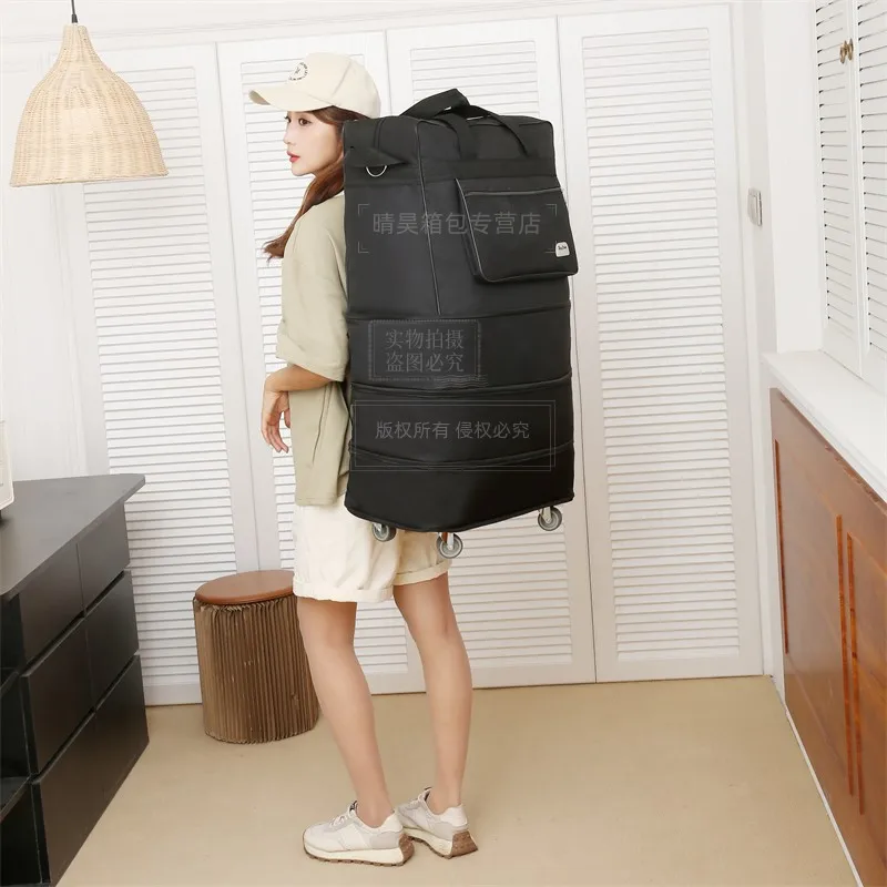 Foldable Luggage Bag Airline Checked Bag Oxford Large Capacity Travel Universal Wheel Moving Storage Bag Rolling Packing Cubes