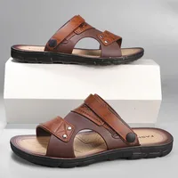 Sandales en cuir pour hommes, chaussures de plage, tendance, pantoufles décontractées, antidérapantes, à bout ouvert, été 5