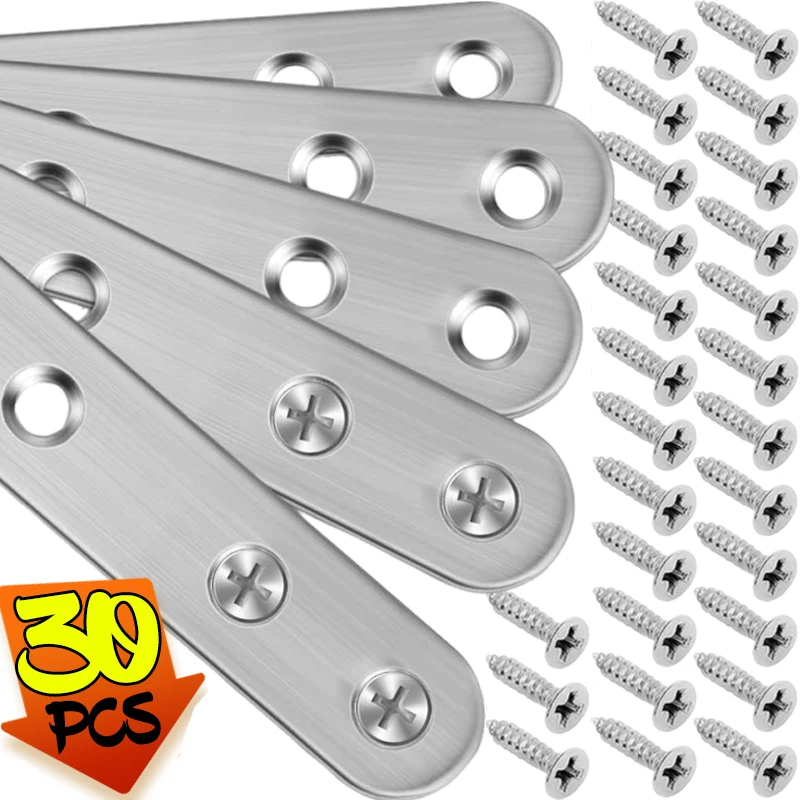 Stainless Steel Corner Bracket Furniture Repairing Fixing Joining Plate Connector Cabinet Shelves Flat Straight Brace Heavy Duty