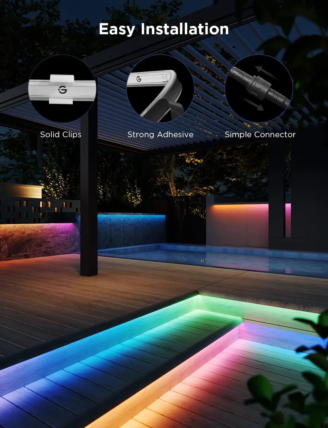 Outdoor LED Strip Lights, 98.4ft Smart Outdoor Lights Work with Alexa and Google Assistant, App Control, IP65 Waterproof