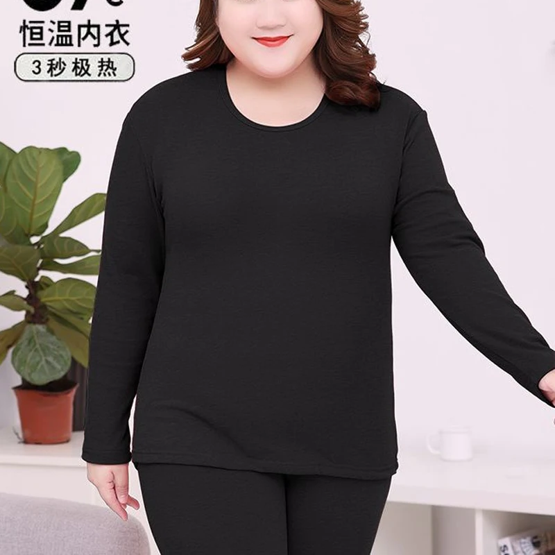 2023 Winter Solid Color Warm Plus Velvet Women's Set Round Neck Long Sleeve Thermal Underwear Tops and Comfortable Long Johns