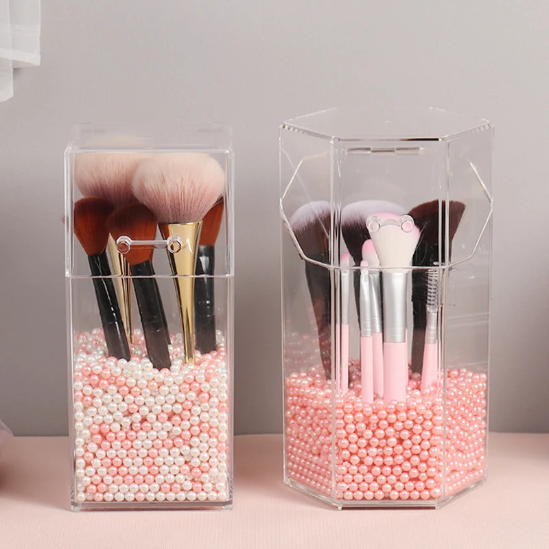 Transparent Acrylic Makeup Brush Holder Makeup Organizer Cosmetic Holder Pencil Lipstick Desk Container Table Makeup Storage Box 6