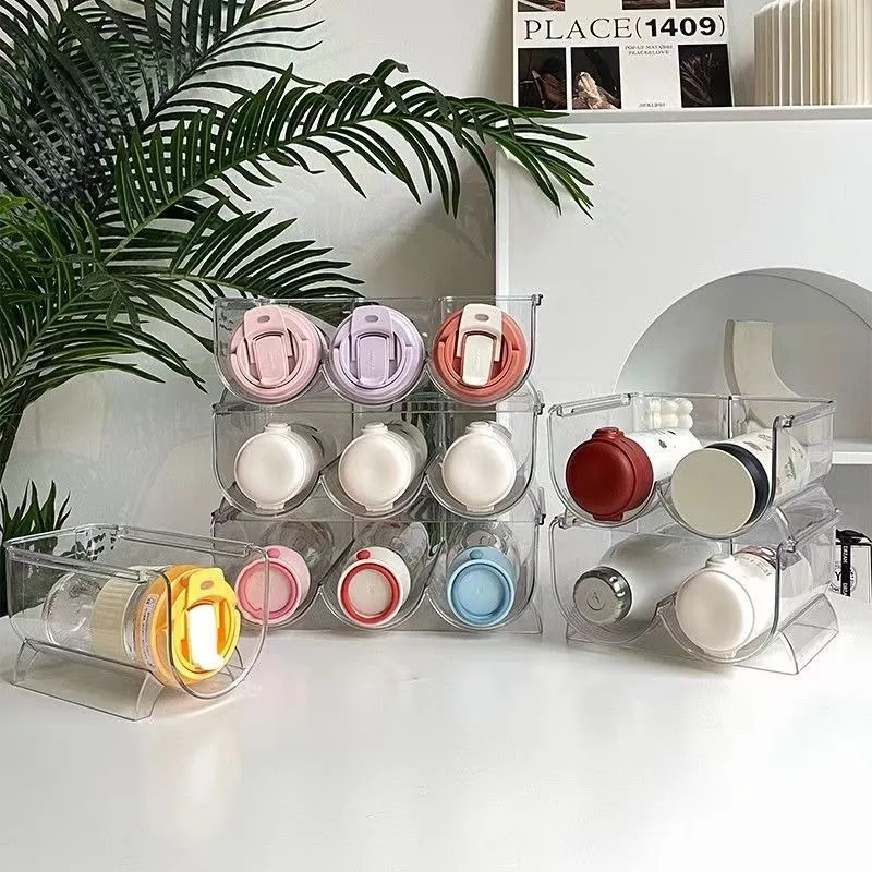 Transparent Water Bottle Organizer Stackable Bottle Storage Holder For Kitchen Vacuum Flask Holder Home Cabinet Organizer VC