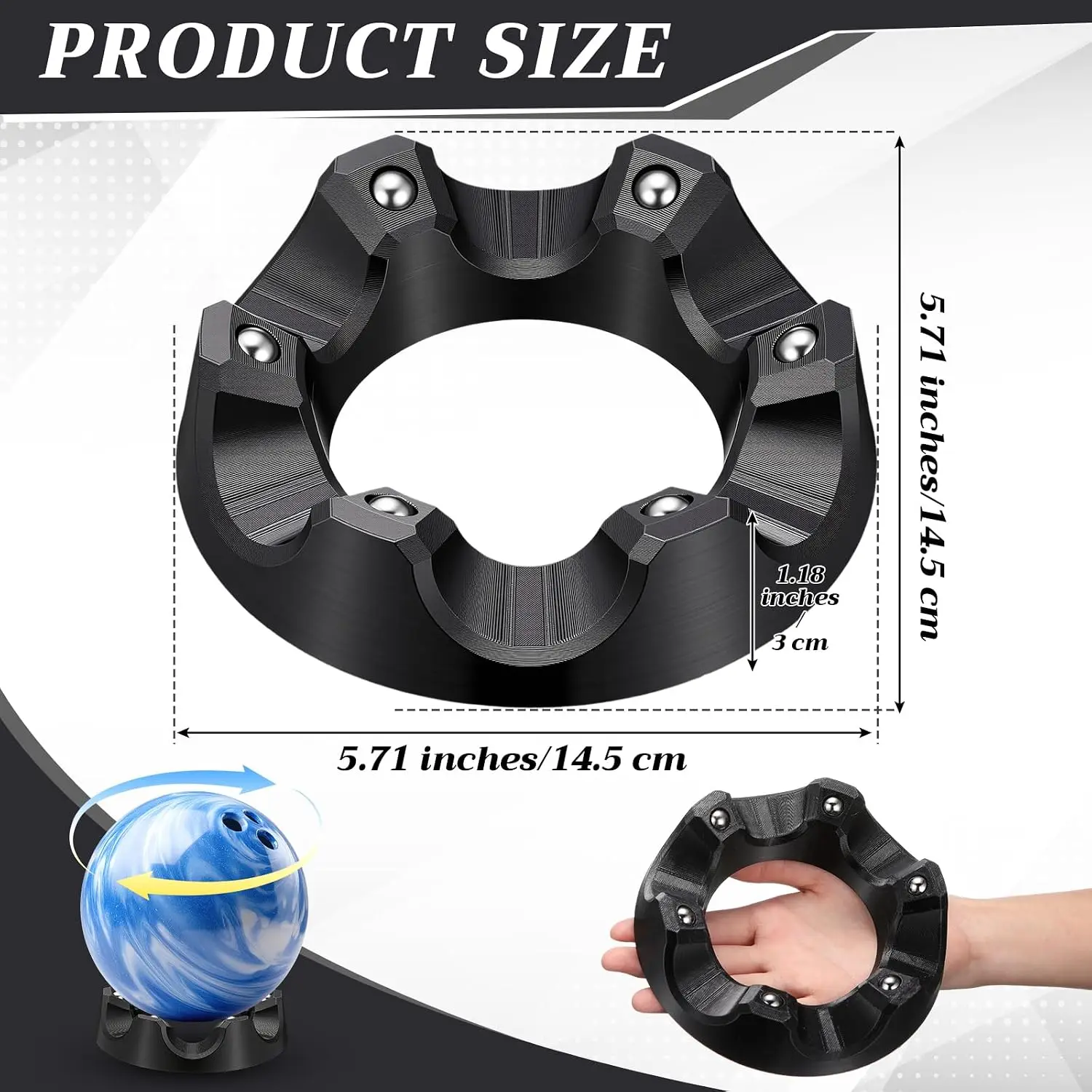 Supporto Girevole per Palla da Bowling, 14,5 cm 360° ° Espositore Girevole per Palline, Supporto per Pulizia e Lucidatura Anelli - immagine 5