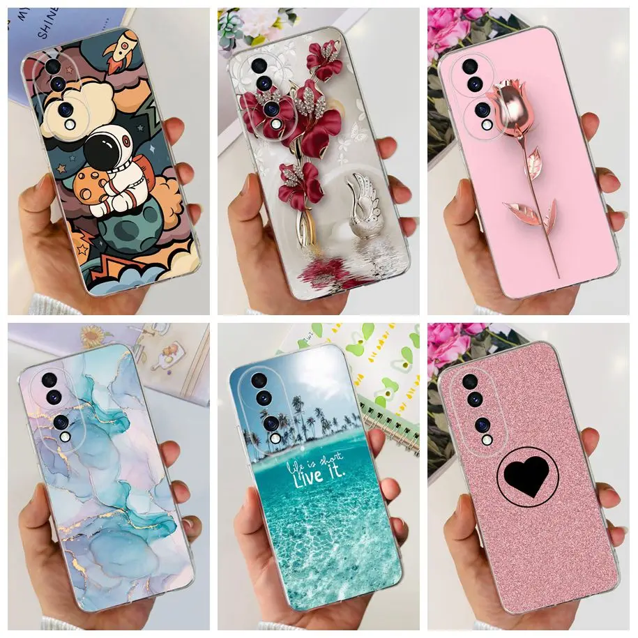 حافظة لهاتف Honor 70 Lite RBN-NX1 غطاء مقاوم للصدمات موضة زهرة شفافة من السيليكون الناعم حافظة لهاتف Honor 70 Pro Honor70 Coque