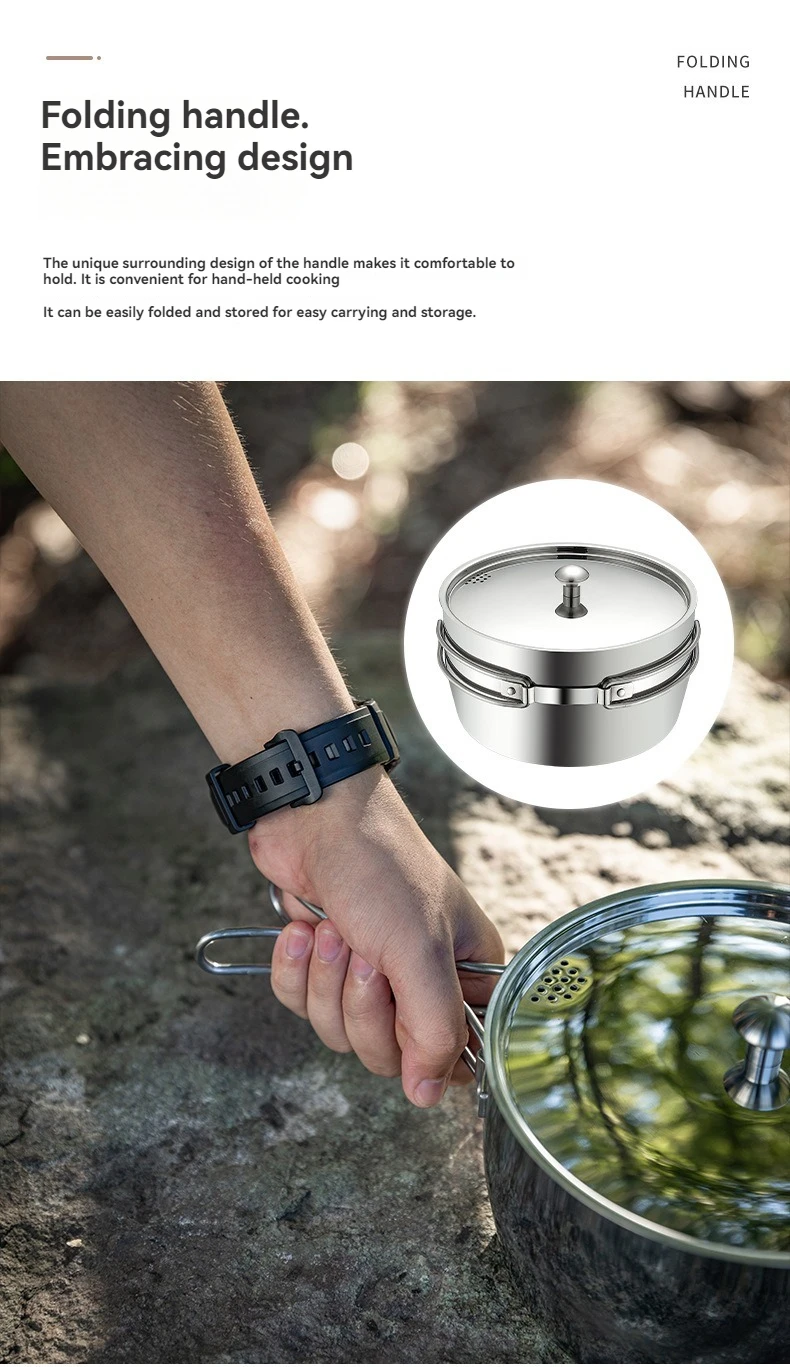 Camping moon verdickt Verbund Edelstahl Outdoor Camping Suppen topf, kochendes Wasser tragbare Picknick-Topf, Kochute nsilien – Detail 4