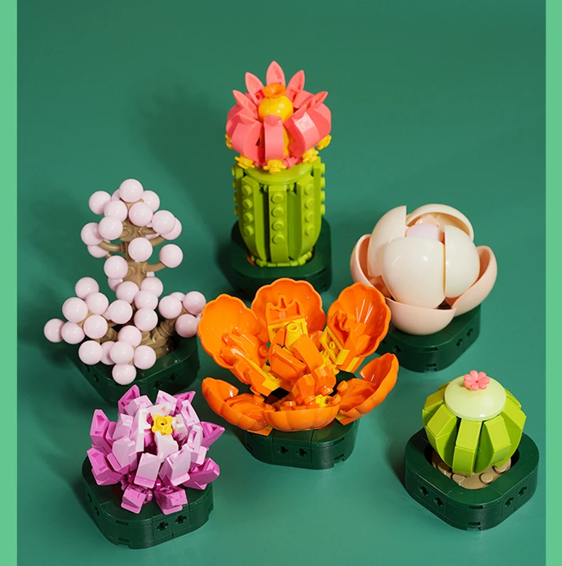 

Creative Building Blocks MOC Flowers Succulent Blossom Bonsai 3D Model Home Decoration Children's Assembly Toys for Kids Gifts