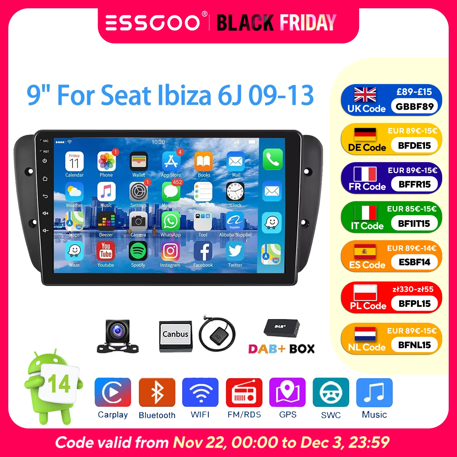 Autoradio Für Seat Ibiza 6J (2009–2014) – 7 Zoll HD, Wireless CarPlay/Android Auto, DSP, 7 Farben Ambiente, Inkl. CAN-Bus