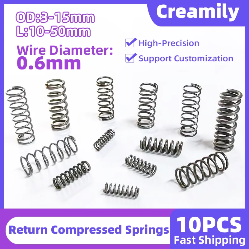 15mm Spring Creamily 10PCS Return Compressed Springs Wire Diameter 0.6mm Micro ...