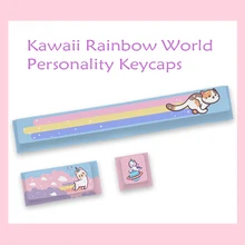 

Kawaii Rainbow World Personality Keycaps Cherry Profile PBT Five Side Heat Sublimation Space ESC Enter Keys Mechanical Keyboard