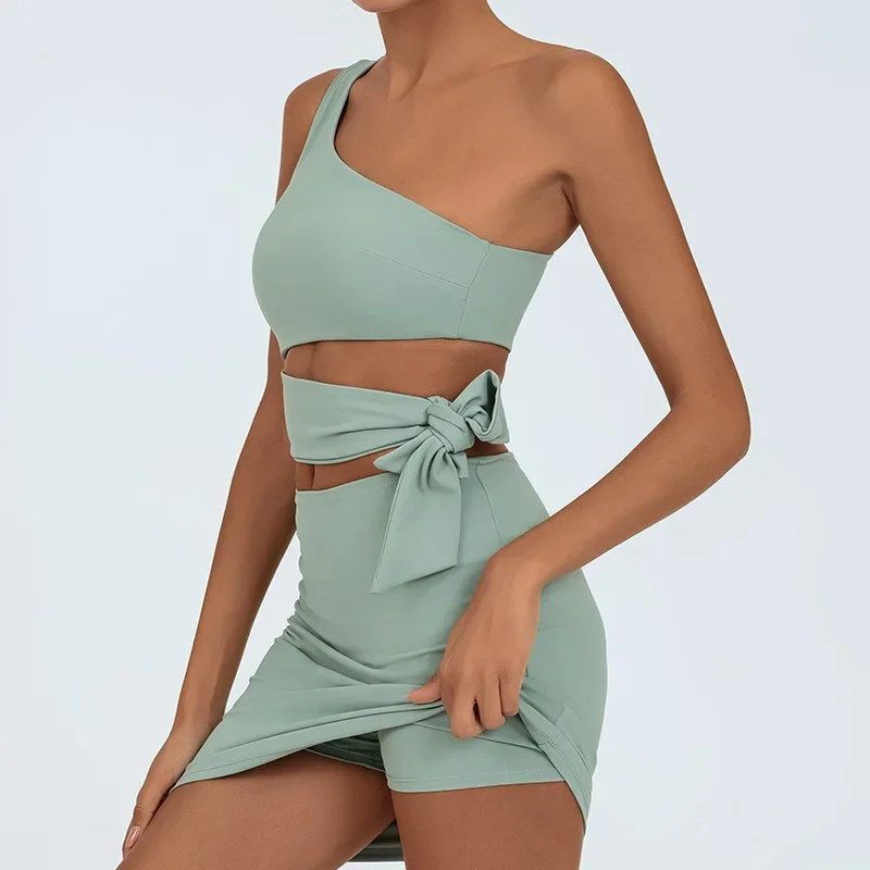 Seamless Yoga Jumpsuit Set Sports Fitness Dress Chest Pad Naked Feel Anti-light Badminton Tennis Skirt Gym Yoga Bodysuit Women