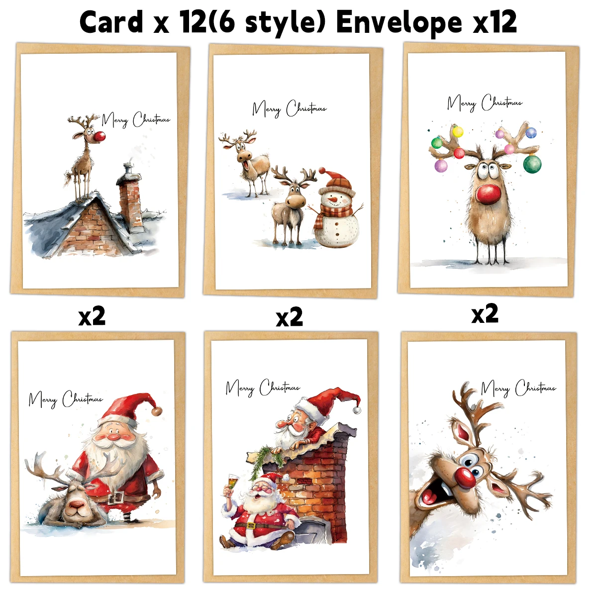 Festive Holiday Greeting Card Set (12-Pack) with Envelopes