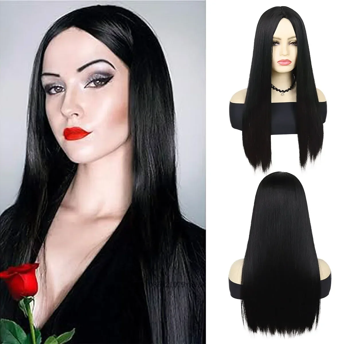 Natural Synthetic Long Black Straight Wigs Anime Costume Wig for Women Daily Use Halloween Cosplay Party Heat Resistant Fiber