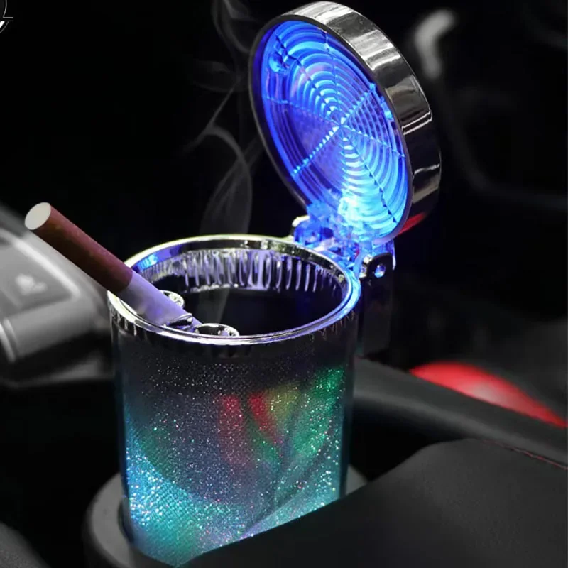 LED 조명이 있는 차량용 재떨이, 밀폐형 뚜껑, 다기능 차량 컵홀더, 에어벤트 재떨이, 쓰레기통, 자동차 실내 장식