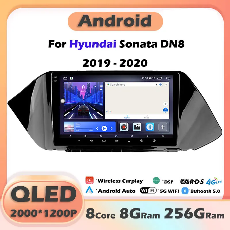 

9" QLED/IPS 2000*1200P Android 13 For Hyundai Sonata DN8 2019 - 2020 Car Player Video Radio Multimedia Carplay GPS Navigation