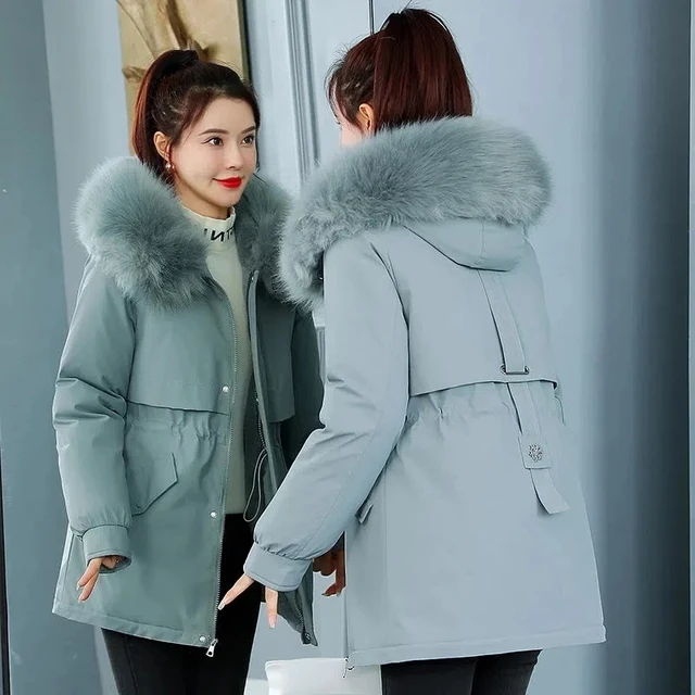 2022 New Winter Jacket Snow Wear Coats Women Parkas Wool Liner Hooded Parkas with Fur Collar Warm Cotton Clothes Outwear Cheap Product Recommendation