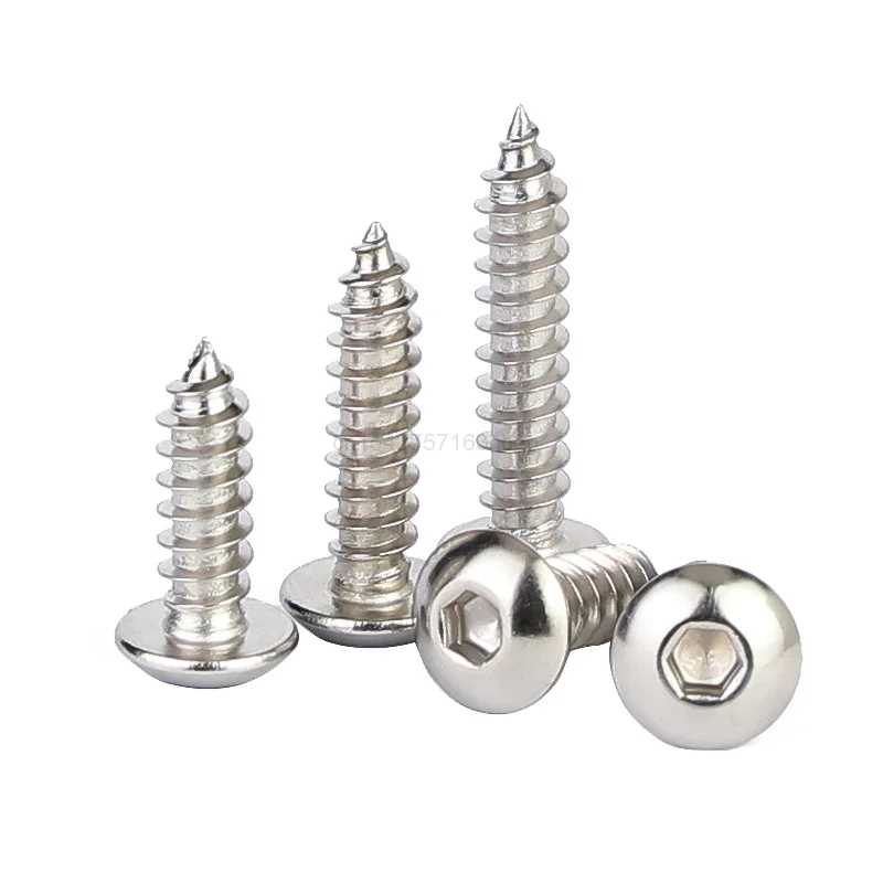 10/50pcs M3 M4 M5 M6 A2-70 304 Stainless Steel Allen Hexagon Hex Socket Button Round Head Self Tapping Wood Screw Length=6-50mm