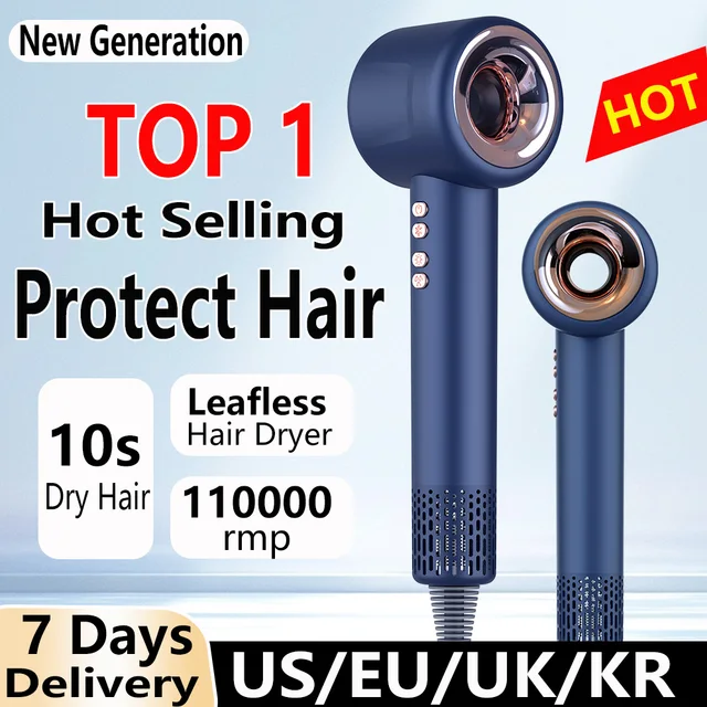 Professional Hair Dryer Leafless Hair Dryer Salon Negative Ionic Blow Hair Dryers Hot/Cold Air Blow Dryer 1600W