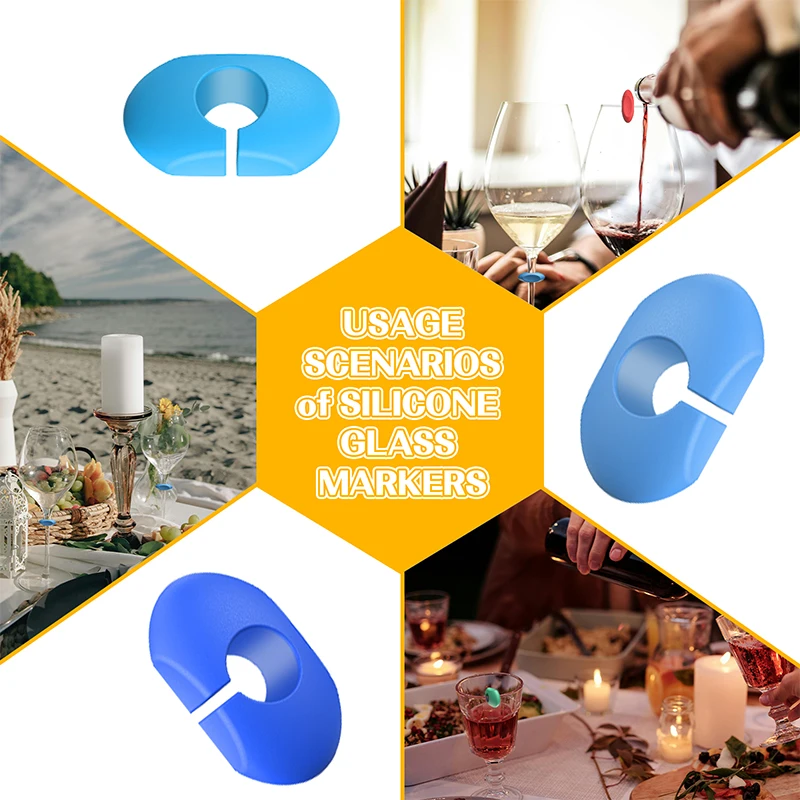 24PCS Silicone Wine Glass Marker Drink Bottle Cup Goblet Label Reusable Mug Marking Tag Recognizer Identification Color Random