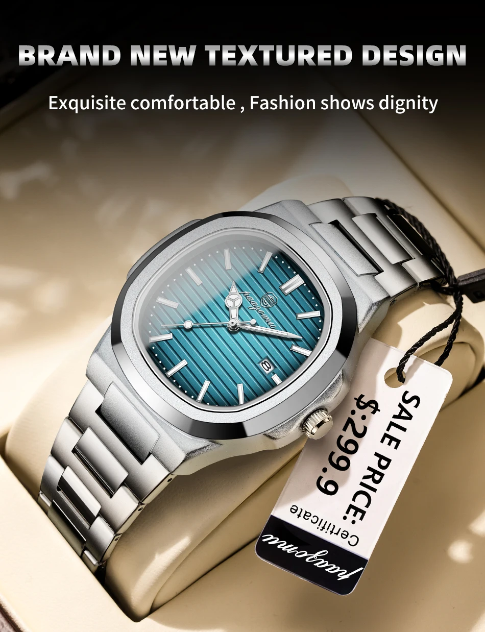 PAAZOMU Luxury Watch Business 50 ATM Waterproof Male Clock Luminous Date Stainless Steel Square Quartz Men Watches reloj hombre