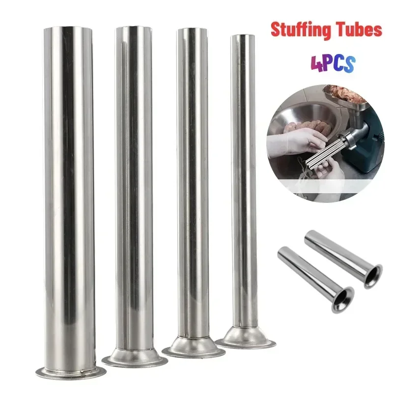 4pcs Pork Ham Stuffing Tubes Meat Grinder Making Funnel Stuffer Filling Tubes Homemade Kitchen Sausage Maker Nozzles Spare Parts sausage stuffer,meat grinder parts