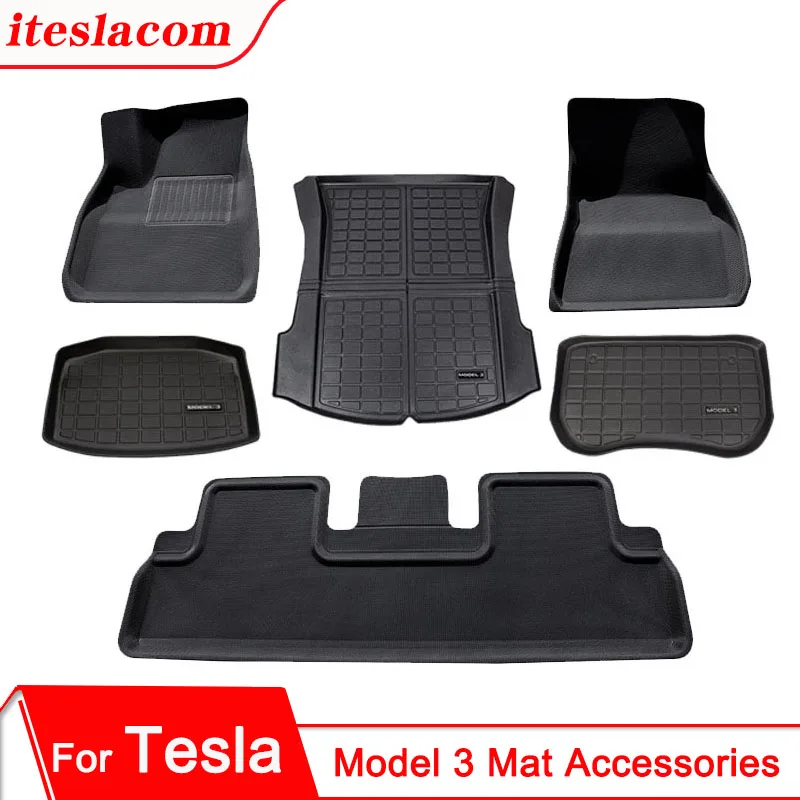 Hamkaw Tesla Model 3 Accessoires Tapis de Sol pour Coffre Avant/arrière pour Toutes Les Tesla Model 3 Noir