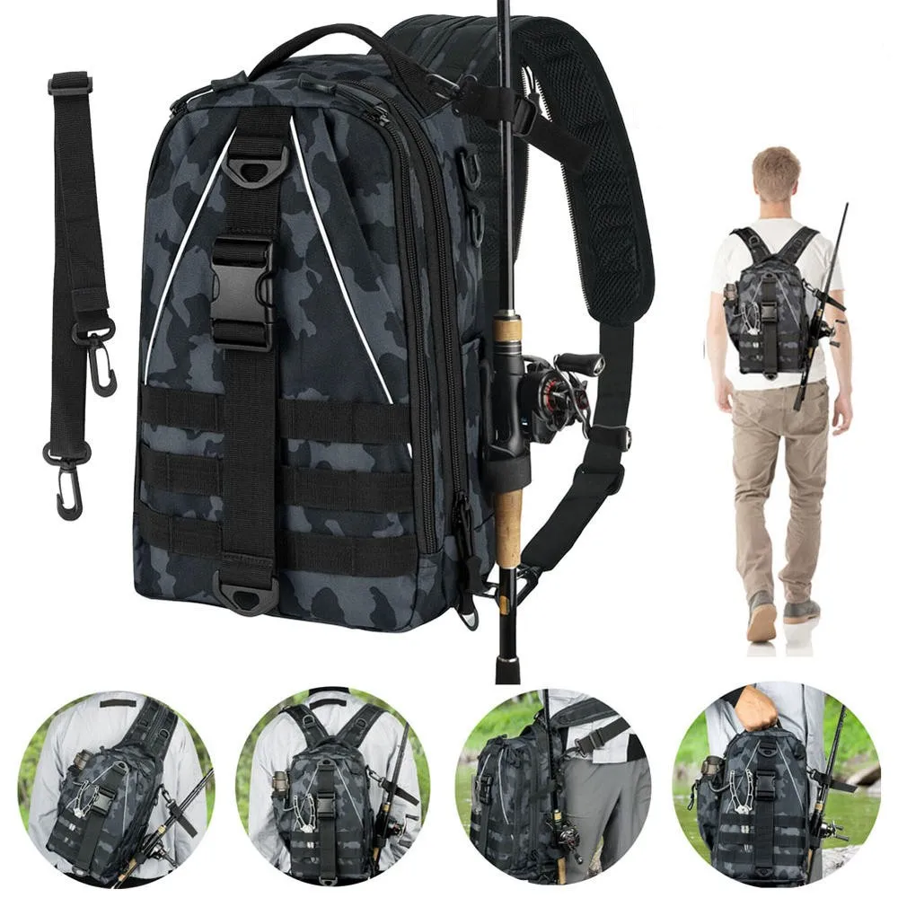 Men's Black Camouflage Fishing Backpack Lure Fishing Rod Fishing Rod