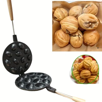 12-Cavity Round Pecan Mold Egg Waffle Pan for Gas Stove Universal Baking Mold for Walnut-Shaped Cakes and Egg Pancakes